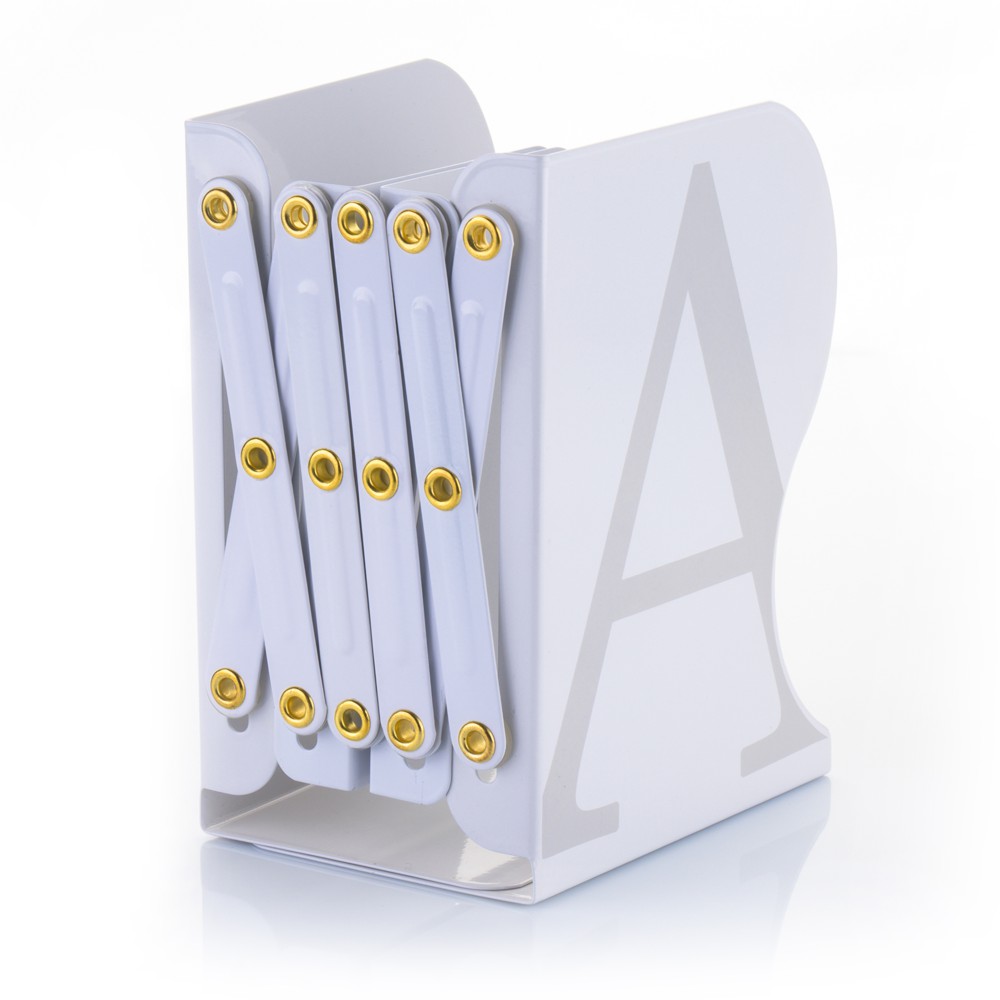 MyLibrary | A-Z Metall-Buchregal (weiß) verstellbare Buchstütze